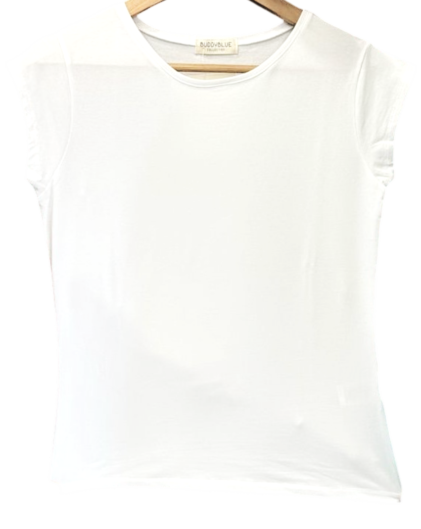 CAMISETA AJUSTADA BÁSICA ALGODÓN BLANCA / CUELLO REDONDO